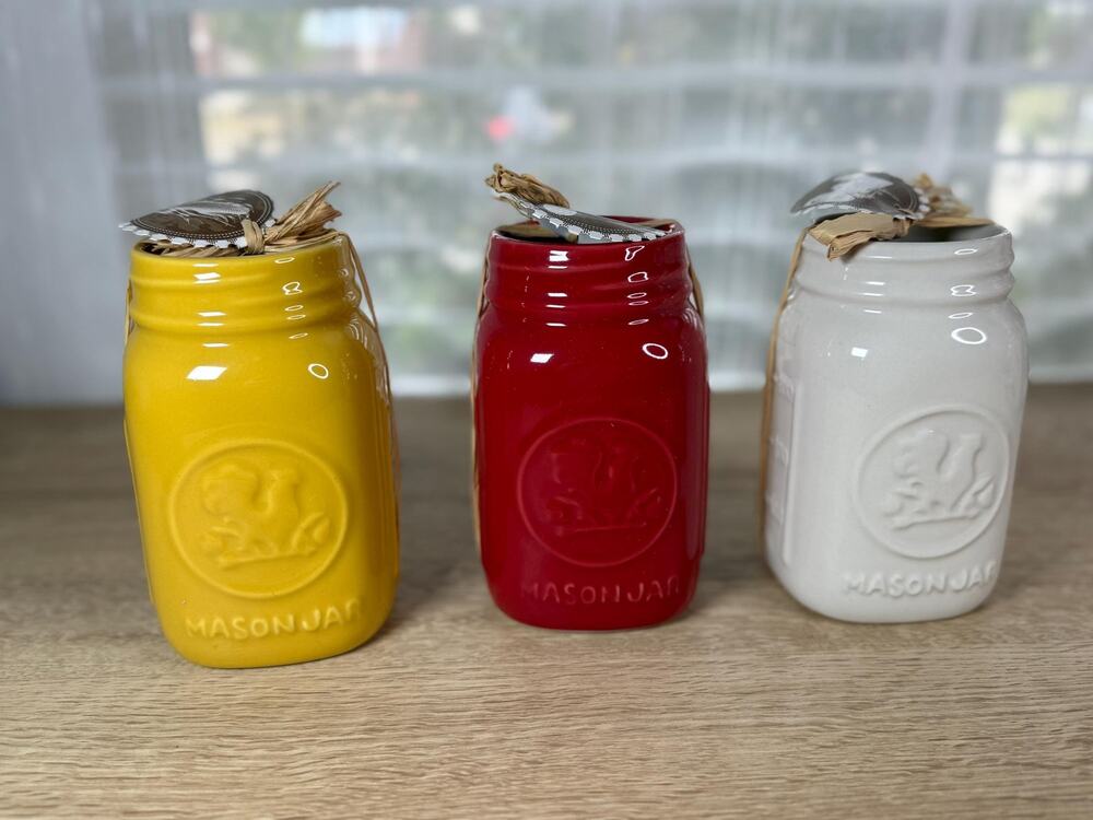 Ceramic Mason Jar Vases Set of 3, Red White Yellow Farmhouse Decor